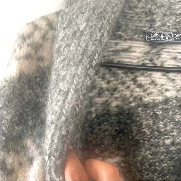 JAHARI 100% GREY WHITE WINTER  COLLAR WOOL HAND KNITTED SIZE S/M DOUBLE BREAST - Picture 3 of 15